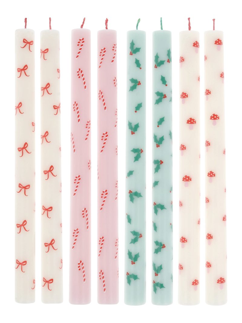 Festive Patterned Table Candles, Set of 8